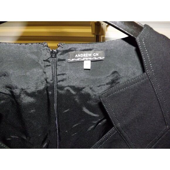 Andrew GN Luxury Fitted Black Long Sleeve Dress Size 46 EU 1416 US Rich Fabric - Picture 11 of 16